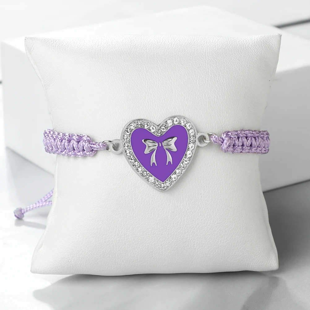 Элегантный фиолетовый браслет с бантом в виде сердца для женщин плетеный ручной