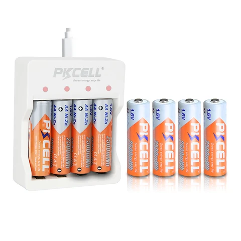 8PCS PKCELL 1.6V AA NI-ZN battery 2500mWh 2A aa Rechargeable Batteries and 1PCS NI-ZN Battery Charger for AA AAA battery