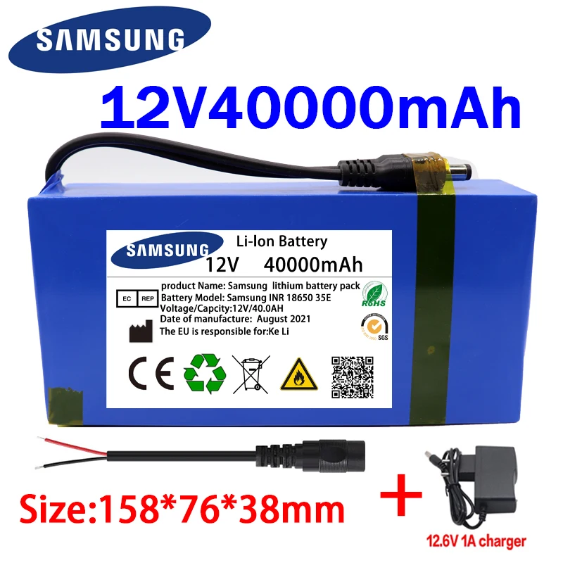 

100% New Portable 12v 40000mAh Lithium-ion Battery pack DC 12.6V 40Ah battery With EU Plug+12.6V1A charger+DC bus head wire