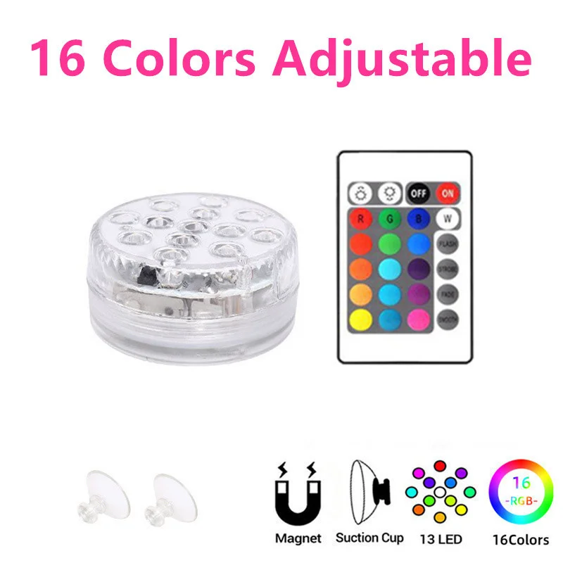 

13Leds Magnetic Underwater Lights Sucker Submersible Light Waterproof Remote RGB for Hmoe Party Aquarium Pool Bathtub Vase Decor