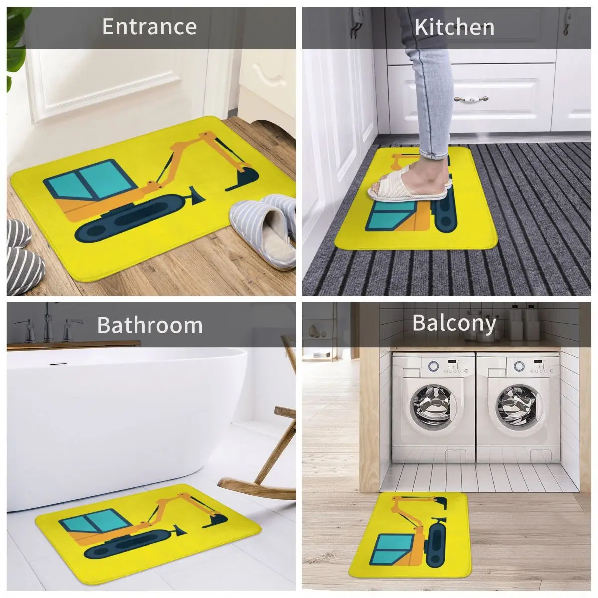 

Yellow Digger Excavator For Kids Bath Door Mat Construction Rug Carpet Decor Entrance Living Room Home Kitchen Bathroom Art toys