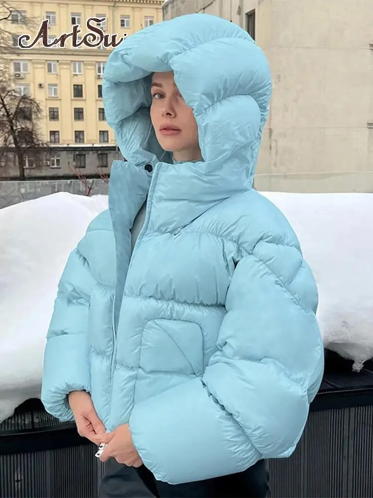 

Artsu/Зимний тренд, толстый пуховик, шапка, сохраняющая тепло, стеганая, с карманами, на молнии, повседневное, Свободное пальто, Офисная уличная...