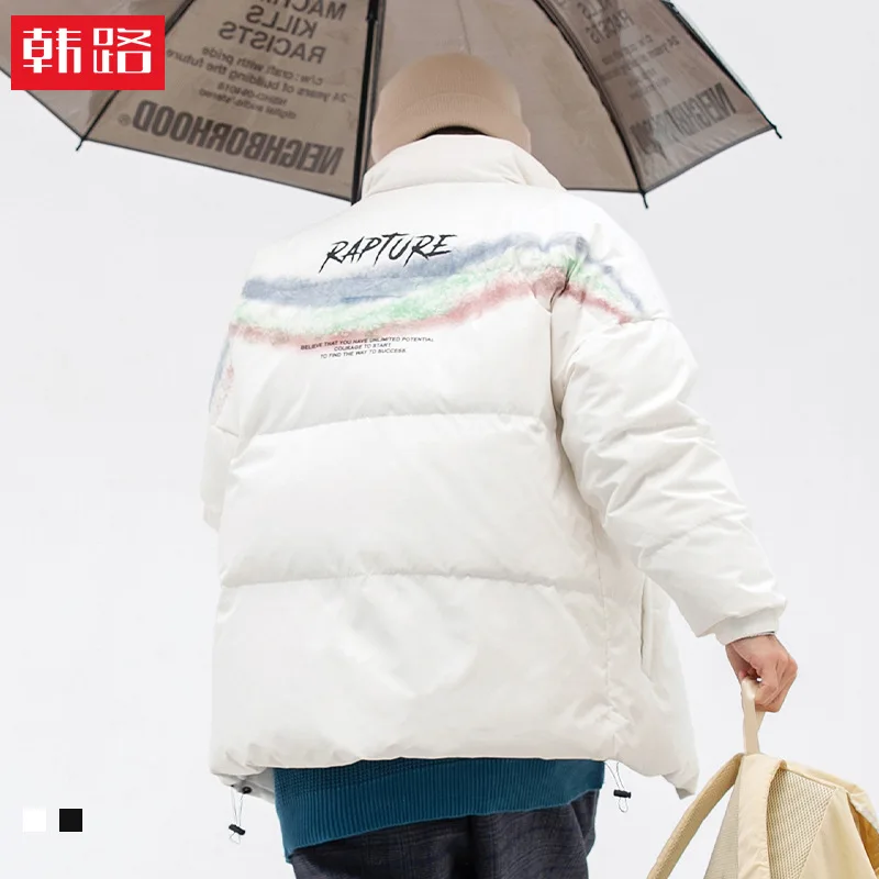 

Japanese Men Fashion Brands Down Cotton-padded Jacket New Rainbow Thickened Warm Cotton Coat In 2022 Men Clothing Thick（Winter)