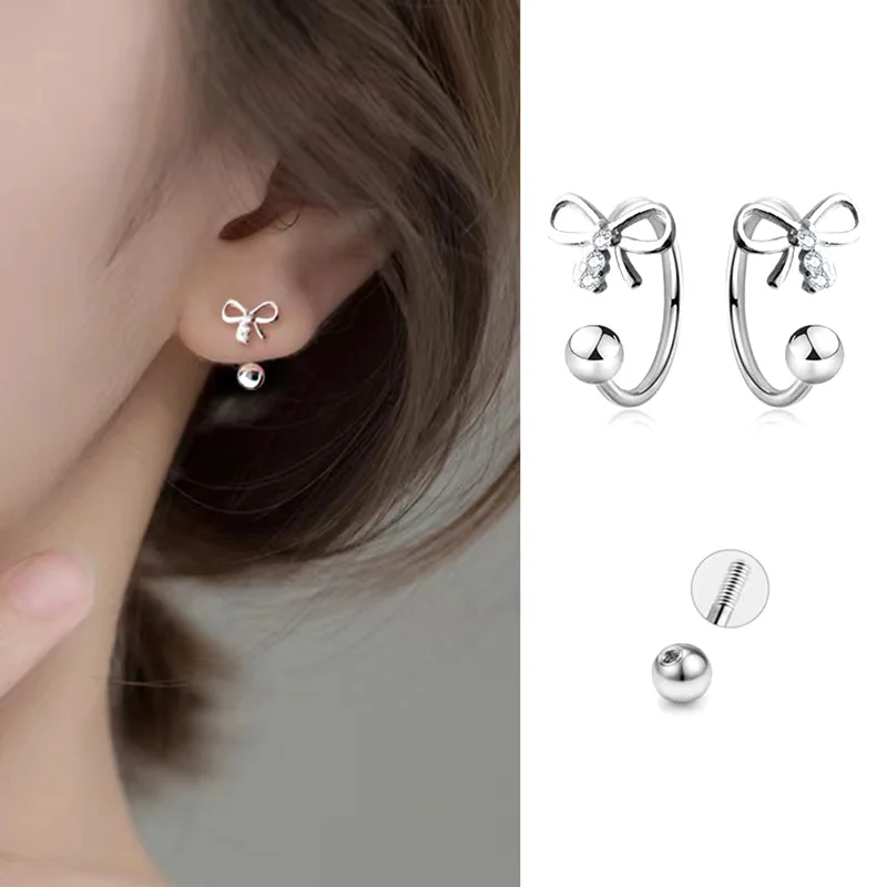 1Pair Elegant Bow Stud Earrings For Women Girls Sweet Temperament Daily Wear Jewelry Accessories Gifts