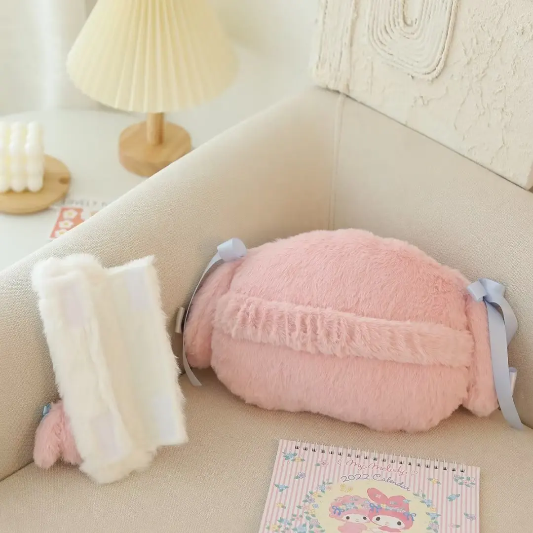 TAKARA TOMY Cute My Melody Car Seat Headrest Seat Belt Cover Kawaii Soft Comfortable Back Cushion Pillow Blanket Xmas Gifts images - 6