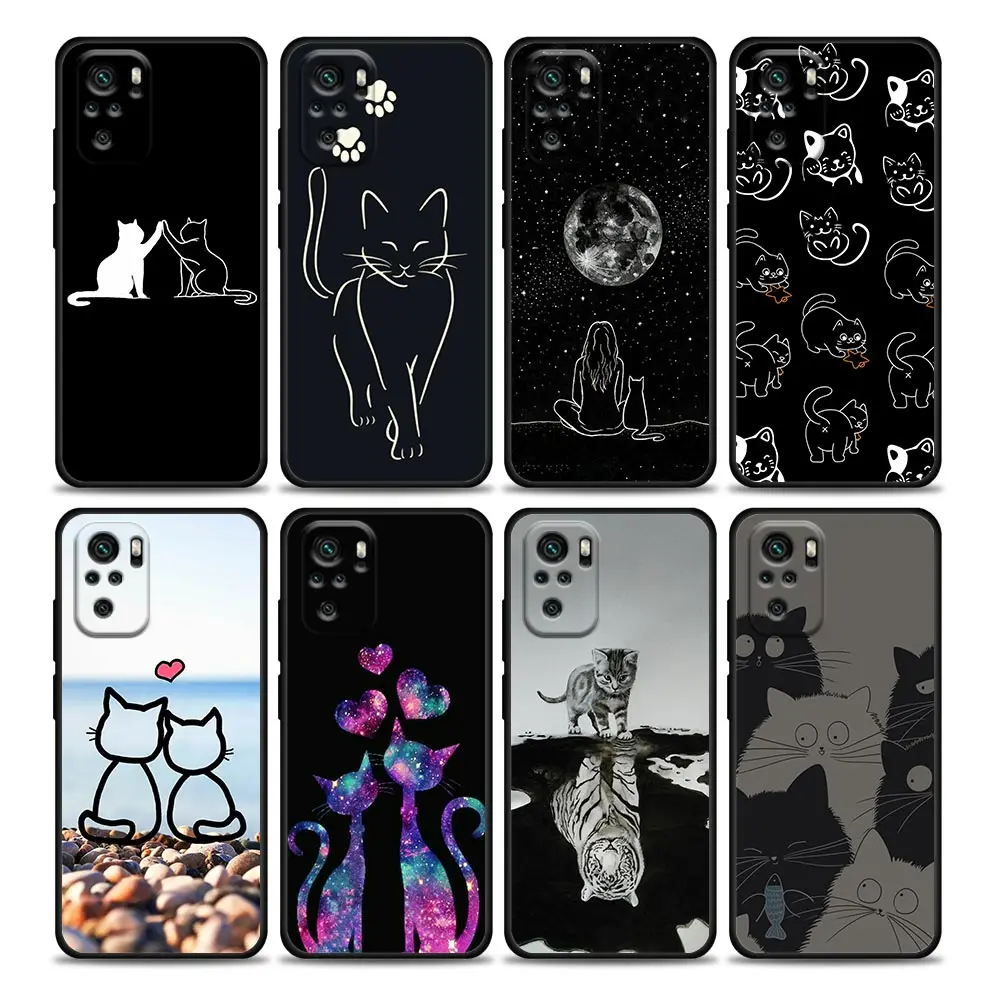

Funny Cute Cat Line Art Phone Case for Redmi 10 9 9A 9C 9i K20 K30 K40 Plus Note 10 11 Pro Soft Silicone