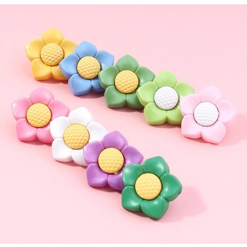 

10pcs Colorful Resin Buttons for Children's Clothing Decor 19MM Cartoon Flower Shape Buttons Clothing Sewing Accessories