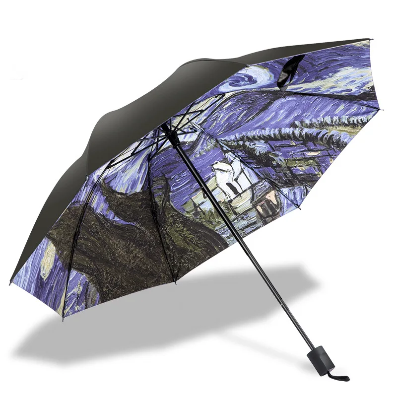 

Van Gogh Art Painting Umbrella Women Men Sun Paraguas Anti UV Vinyl Fold Rain Umbrellas Outdoor Parasol For Kids Gifts