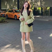 early spring women green suit jacket and coats chic notched office lady blazers long sleeve