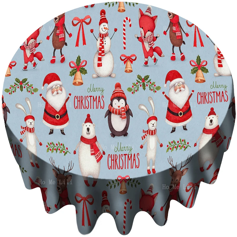 

Cute Little Snow People Reindeer Santa Claus Penguin Winter Christmas Cartoon Round Tablecloth By Ho Me Lili For Tabletop Decor