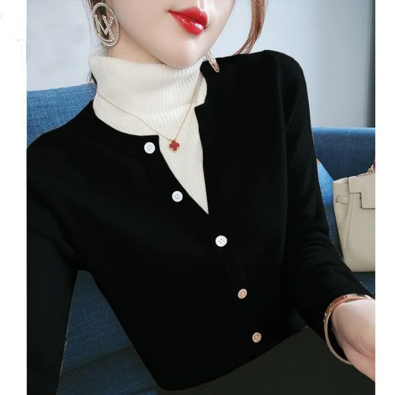 Зимняя одежда женская корейская мода с высоким воротником в стиле пэчворк