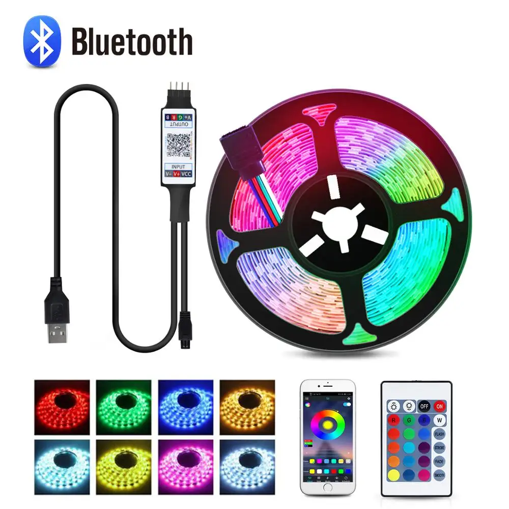 

Светодиодная лента Bluetooth, Светодиодная гибкая лента RGB для подсветки телевизора, USB 5050, 5 В, 1 м, 2 м, 3 м, 4 м, 5 м