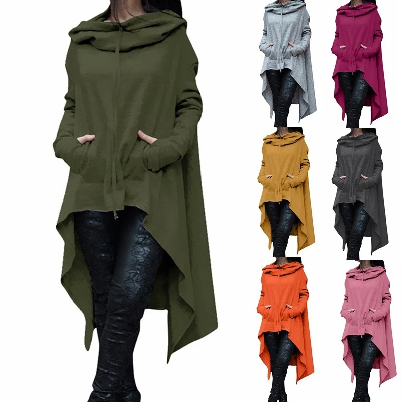

Autumn Winter Ladies Casual Long Hoodies Sweatshirt Fashion Women Loose Mantle Hooded Pullover Outwear Shirts Coat