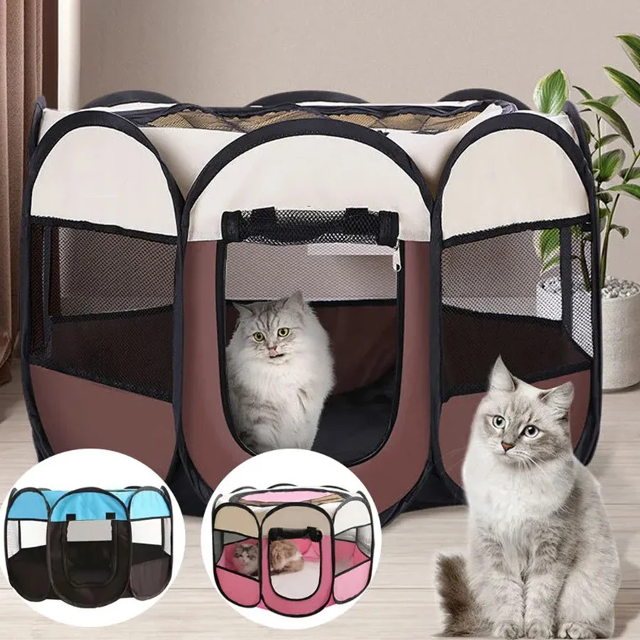 

Portable Folding Pet Tent Dog House Octagonal Cage For Cat Tent Playpen Puppy Kennel Easy Operation Fence Outdoor Big Dogs House
