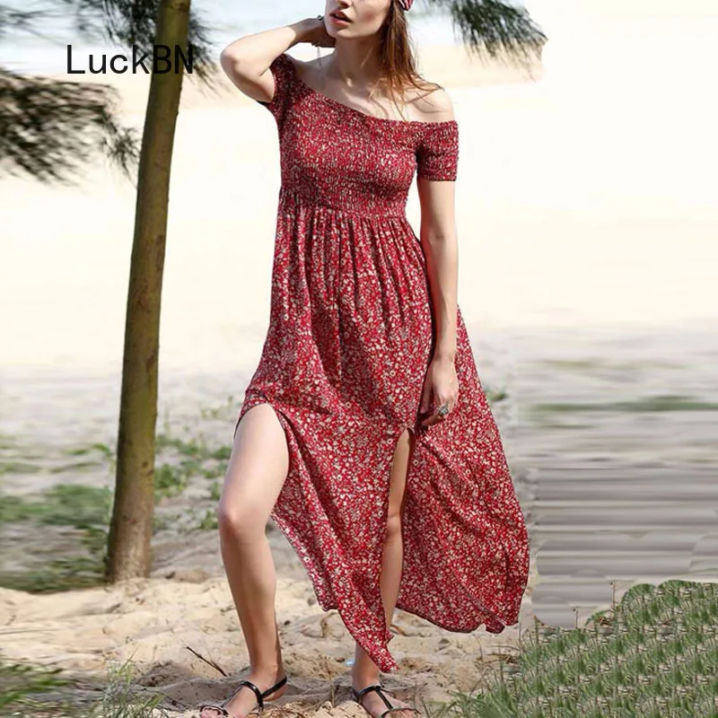 Платье женское винтажное пляжное без бретелек пикантный длинный сарафан в