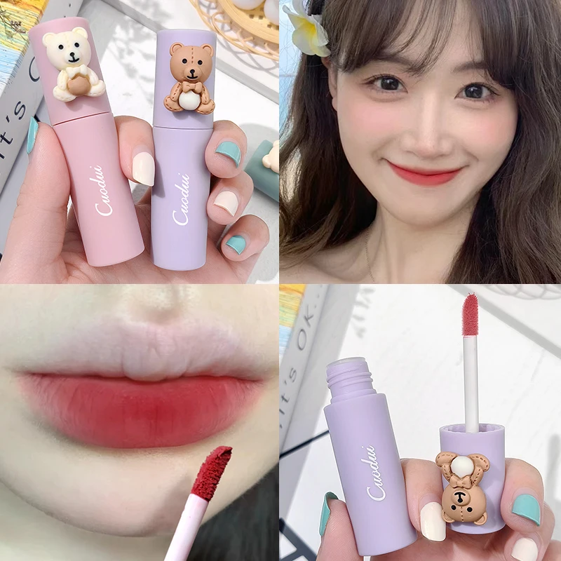 

Cuodui Girl's Velvet Matte Lipstick Blush Waterproof Long Lasting Cute Bear Lipgloss Non-Stick Cup Lip Tint Mud Cosmetic Makeup