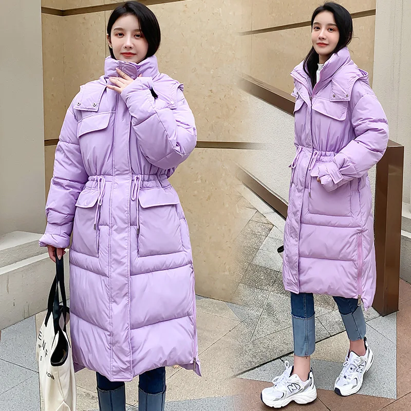 Coat 2022 Winter New Korean Style Large Size Long down Jacket Female Waist Trimming below the Knees Thickened Padded Jacket
