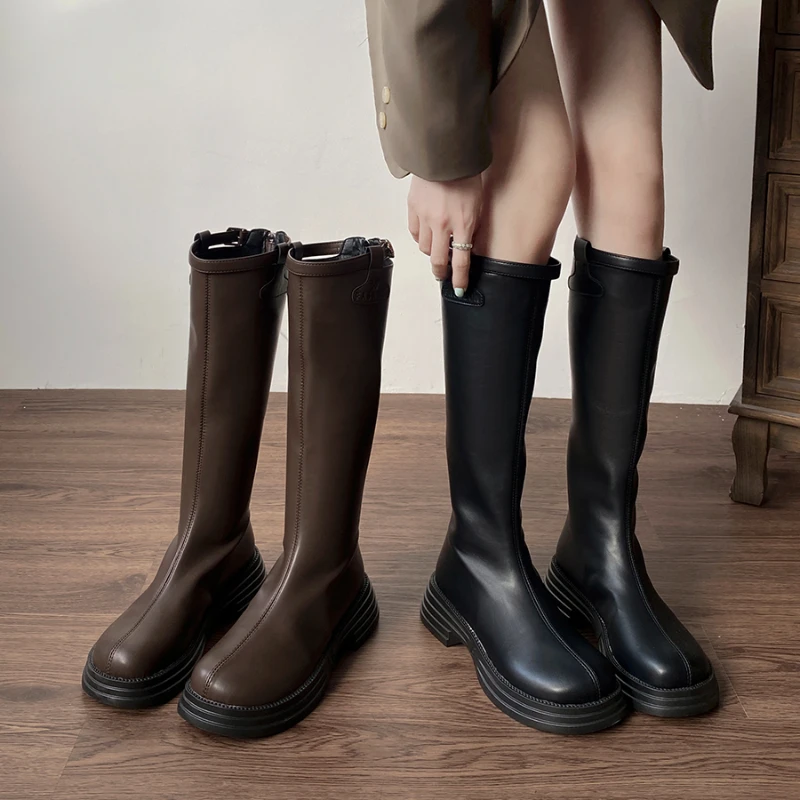 

Женские зимние сапоги до колена, с круглым носком, на толстой подошве