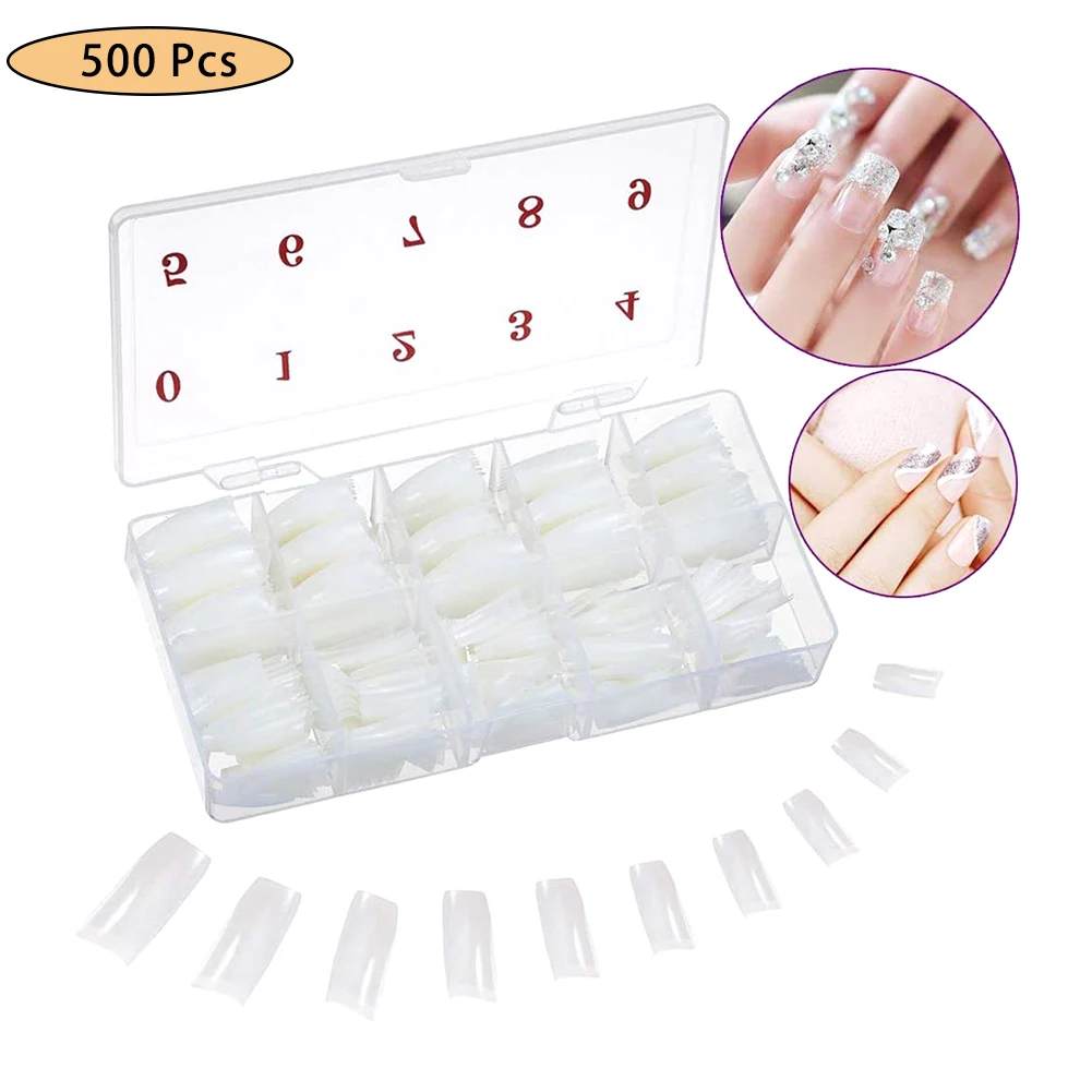 

500Pcs/box Coffin Nail Tips White Nail Capsule Fake Fingernails Artifical False Nails Coffin Tips Manicure DIY Nail Art Tools