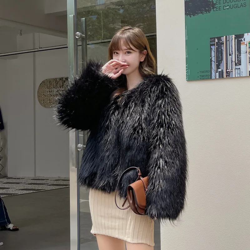 2022 Winter Coats for Women Korean Solid Fox Fur Imitation Fur Coat Warm White Black Faux Fur Coat  Fluffy Jacket Outerwear