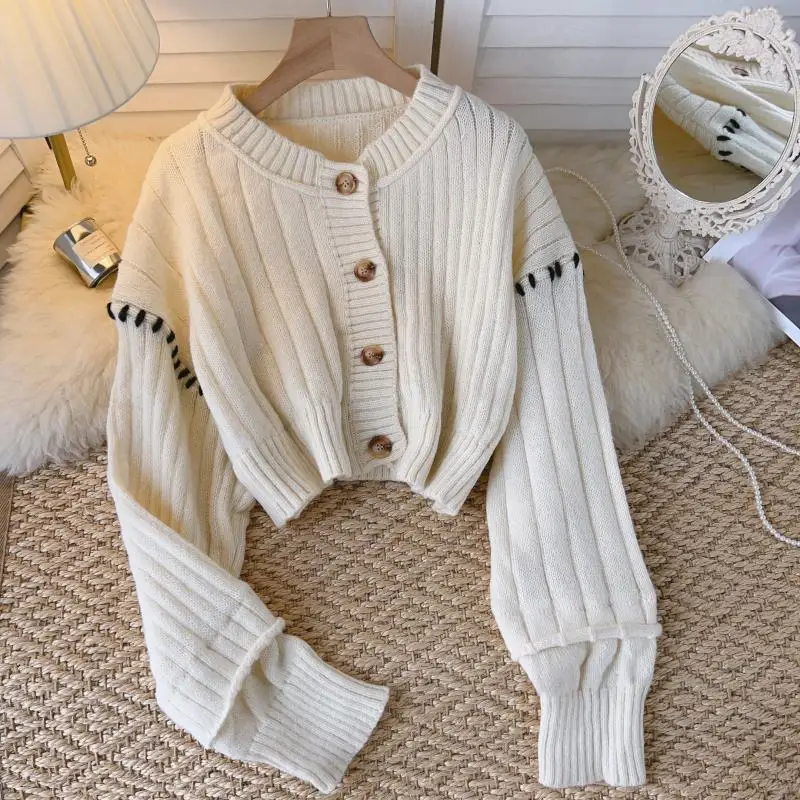 

Knitting Ins Sweater Cardigan Single Breasted Full Sleeve Sweaters Top Female Casual Ladies O-Neck Women Clothes Dropshipping