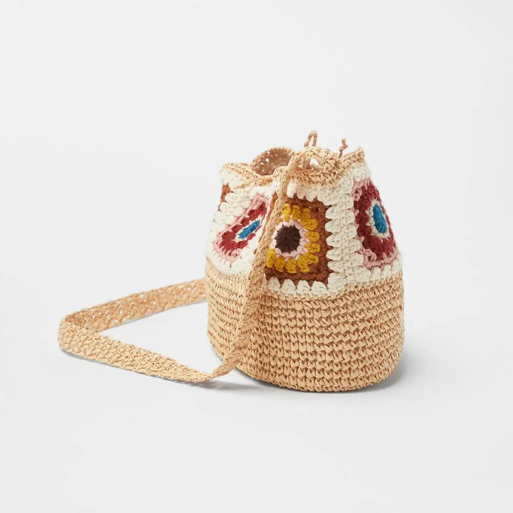 Summer Crochet Straw Bag Cute Flower Pattern Crossbody Bag Woven Beach Bucket Female Girl Coin Purse Holiday 2022 New Arrivals