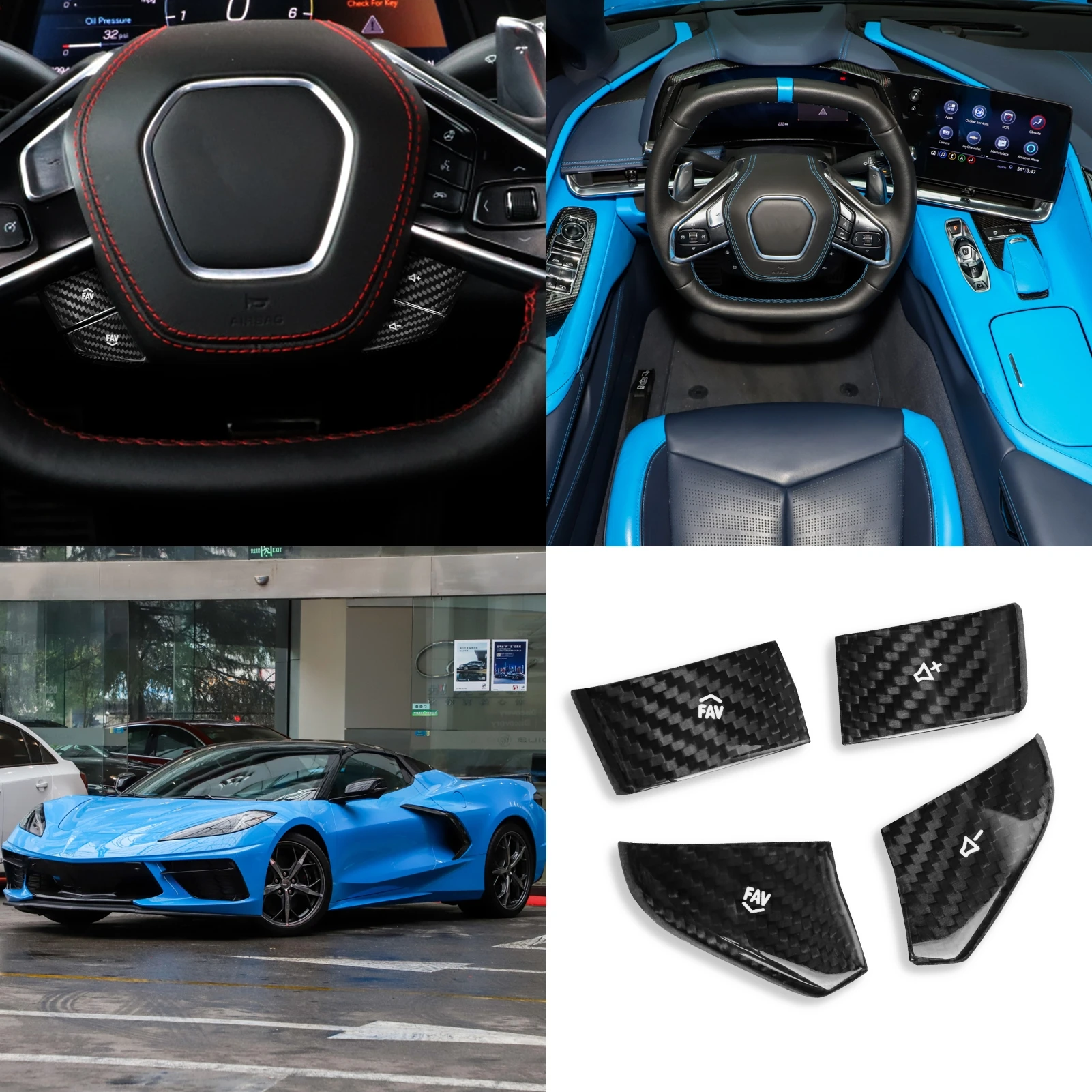 

Carbon Fiber Steering Wheel Panel Sticker Lower Switch Button Cover Trim Interior Decor For Chevrolet Corvette C8 2020-2022