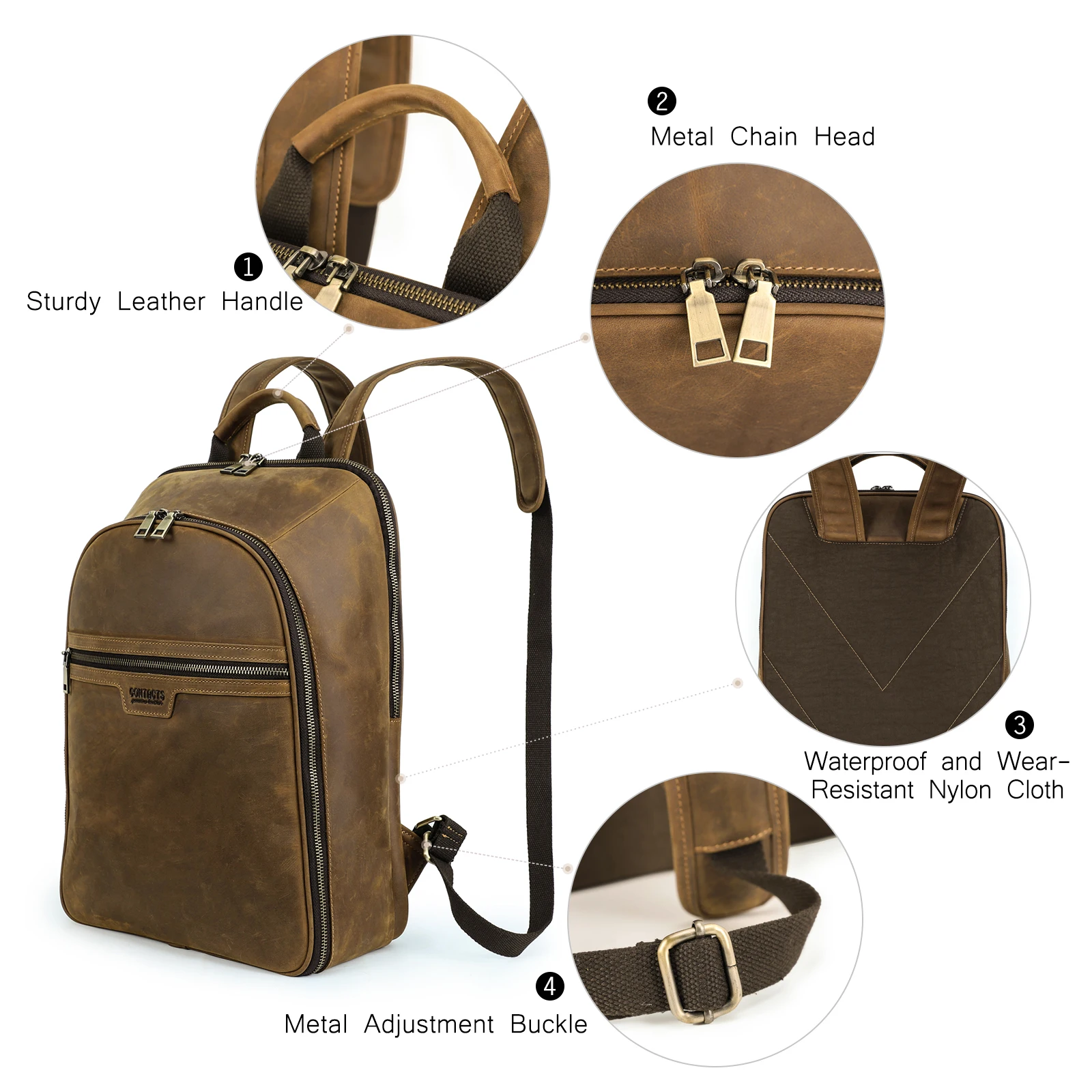 Vintage Simple Men's Genuine Leather Backpack Cowhide Outdoor Travel Backpack Large Capacity Computer Laptop Bag