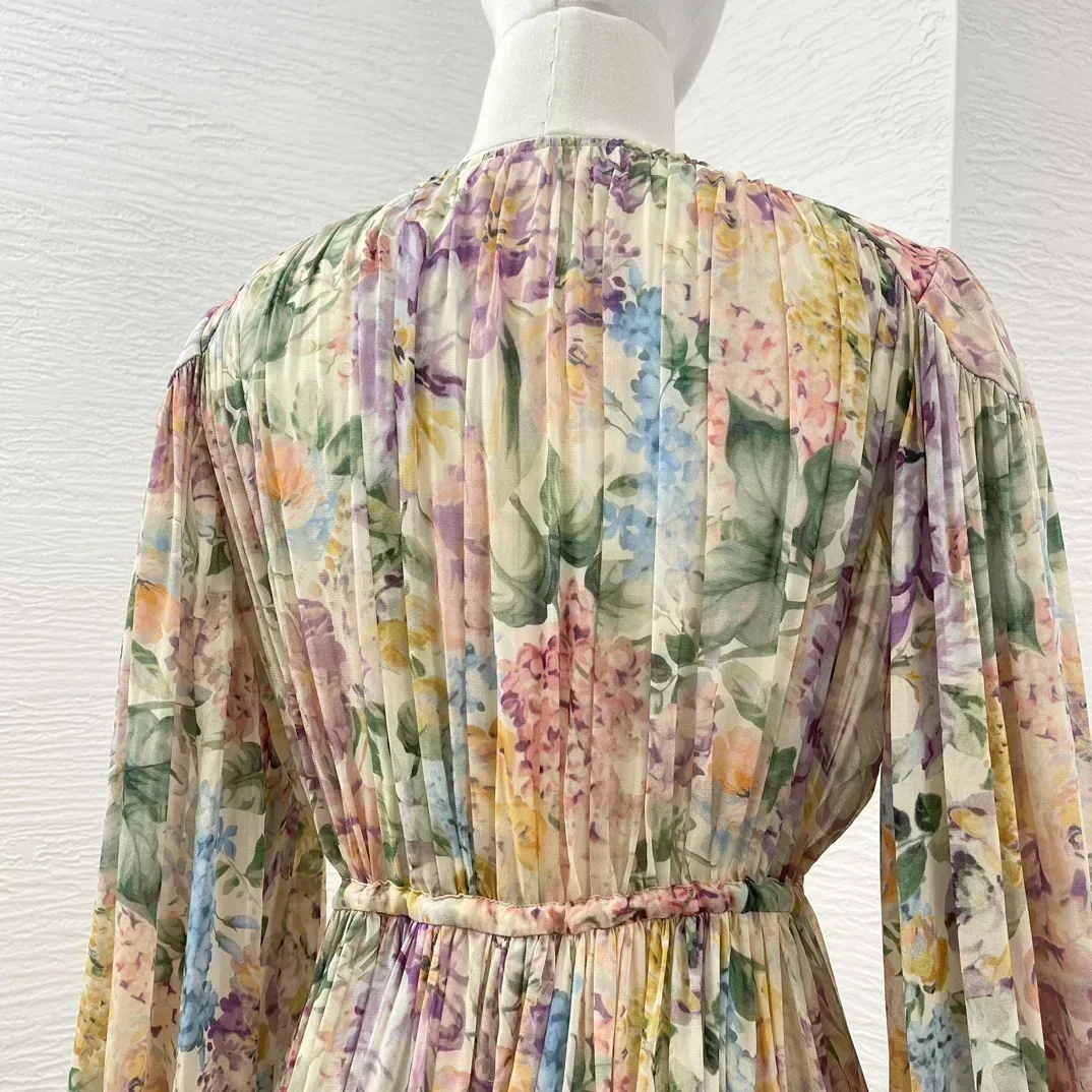 Новая коллекция разноцветное женское платье миди с длинным рукавом и глубоким