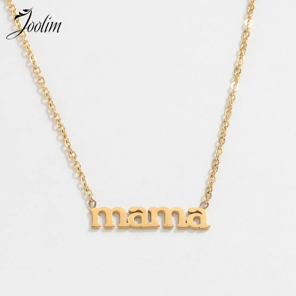 

Joolim Tarnish Free PVD Gold Finish Permanent Stylish MAMA Pendant O-shaped Choker Chain Stainless Steel Necklace for Women