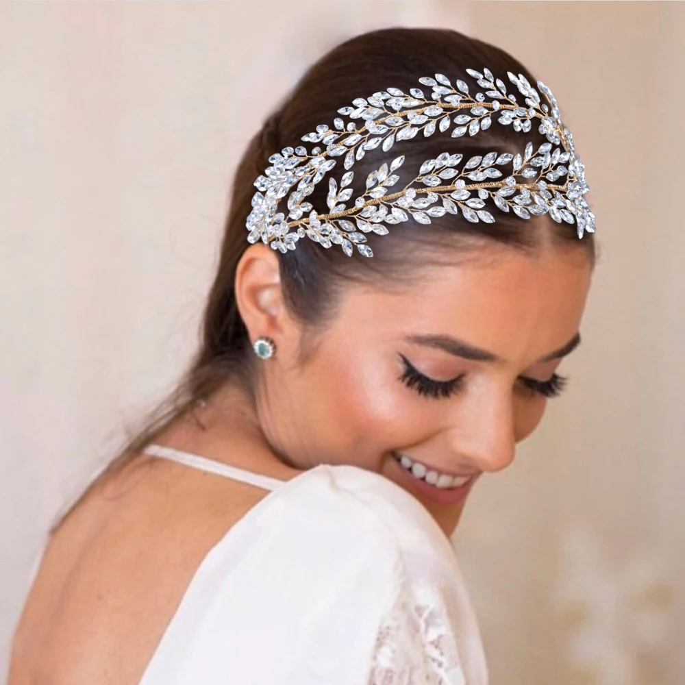 

Gold Headpiece For Woman Hair For Wedding Hollow Leaf Shape Rhinestone String Bridal Hair Headbands For Girlfriend Accessories