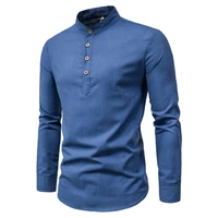 autumn cotton linen long sleeve shirt solid color stand collar shirt fashion slim mens clothing longsleeve shirt for men