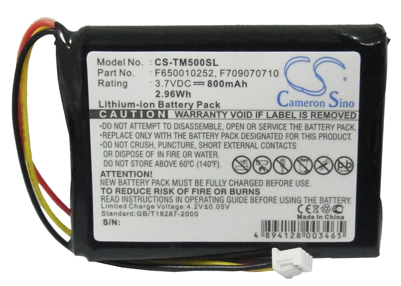 

Cameron Sino 800mA Battery for TomTom 4N01.000, 4N01.001, 4N01.002, 4N01.003, NVT2B225, One F650010252, F709070710