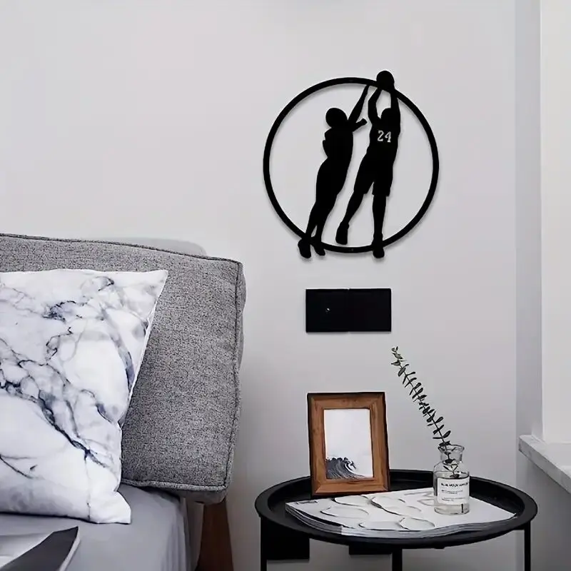 

1pc Black Metal Basketball Wall Art Decor, Minimalist, Large Wall Accessory, Basketball Wall Decor, Modern Sport Home Decor For