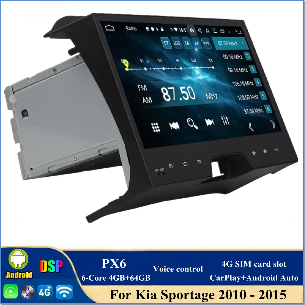 

Автомобильный DVD-плеер CarPlay и Android, 2 DIN, PX6, 10,1 дюйма, Android 12, для Kia Sportage 2010-2015, DSP радио, GPS, Bluetooth, Wi-Fi