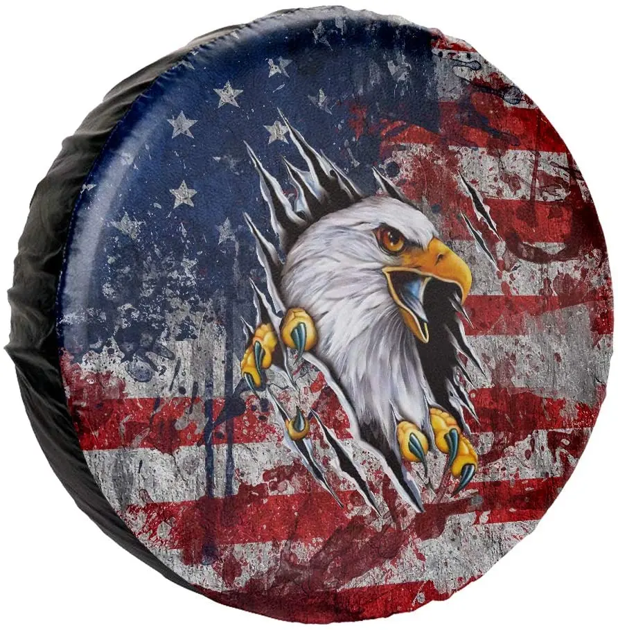 

CENSIHER, чехол для запасной шины, американский флаг с орлом, водонепроницаемый пыленепроницаемый универсальный чехол для колес из ПВХ, подходи...