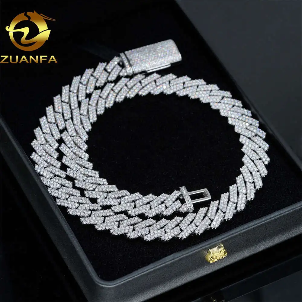 Ювелирные изделия Zuanfa в стиле хип-хоп Iced Out Miami Cuban Link 13 мм 2 ряда сплошное золото