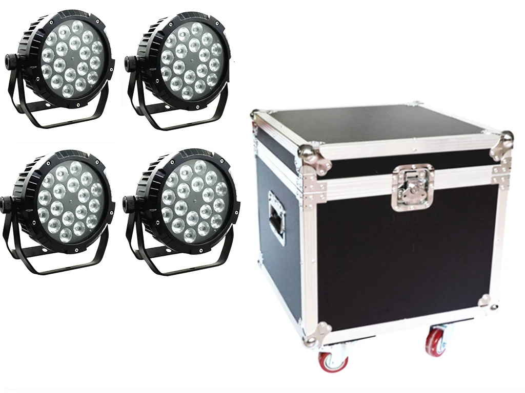 

4pcs/lot + flight case IP65 waterproof 18x12W RGBW 4in1 LED PAR lamp DMX512 control professional stage DJ equipment disco lights