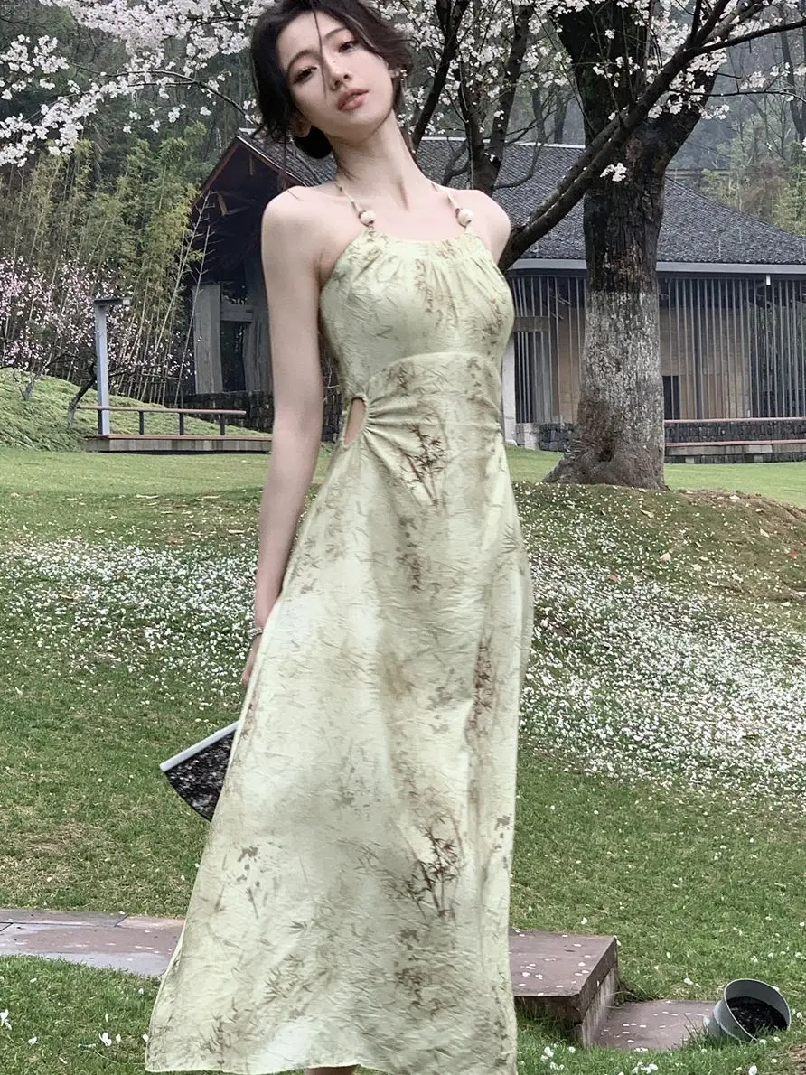 

Summer Women Sexy Spaghetti Strap Party New Elegant Vintage Backless Midi Dresses Female Vestidos One Piece Robe