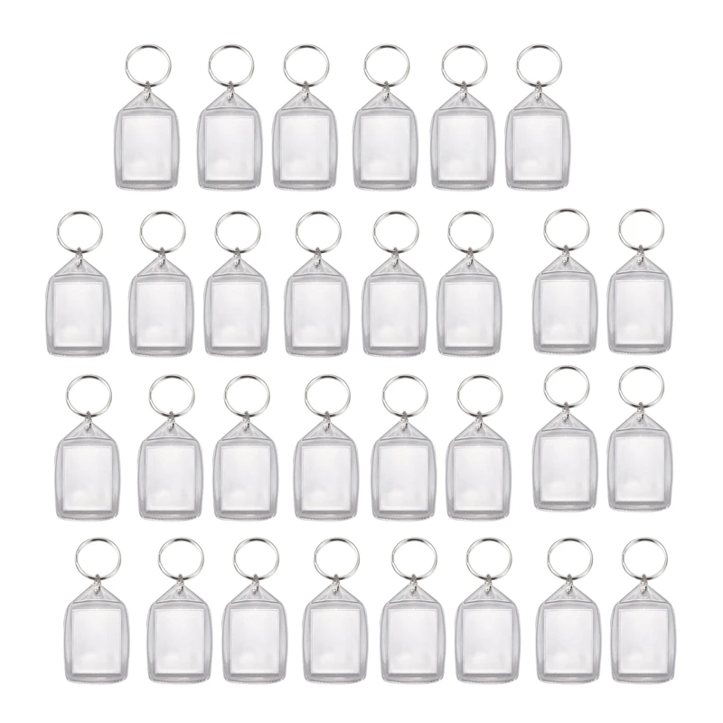 

30X Clear Acrylic Plastic Blank Keyrings Insert Passport Photo Keychain Keyfob