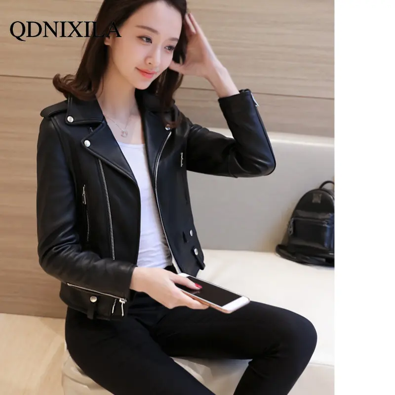 Autumn Winter 2022 New Korean Version of Women's Washed Leather PU Leather Jacket Women Short Slim Jacket Motorcycle Jacket