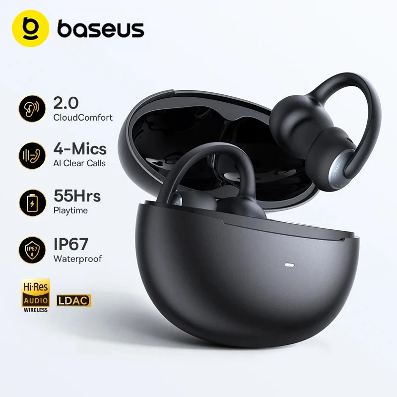 Фото Беспроводные наушники-клипсы Baseus Bowie MC2 с Bluetooth 6.0, открытые наушники с LDAC, 4 микрофона для шумоподавления при звонках, 55 часов работы №1
