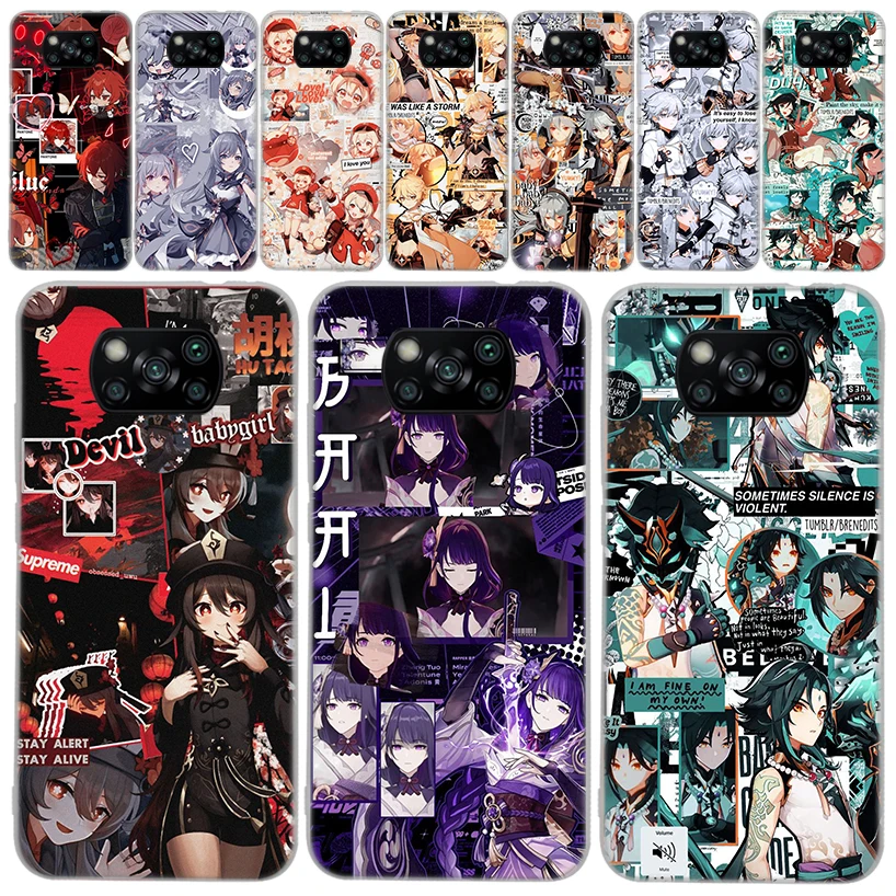 

Genshin Impact Game Anime Transparent Soft Phone Case for Xiaomi Poco X5 X4 Gt X3 Nfc M5s M4 Pro M3 F3 F2 F1 Mi Note 10 A2 A3 Li