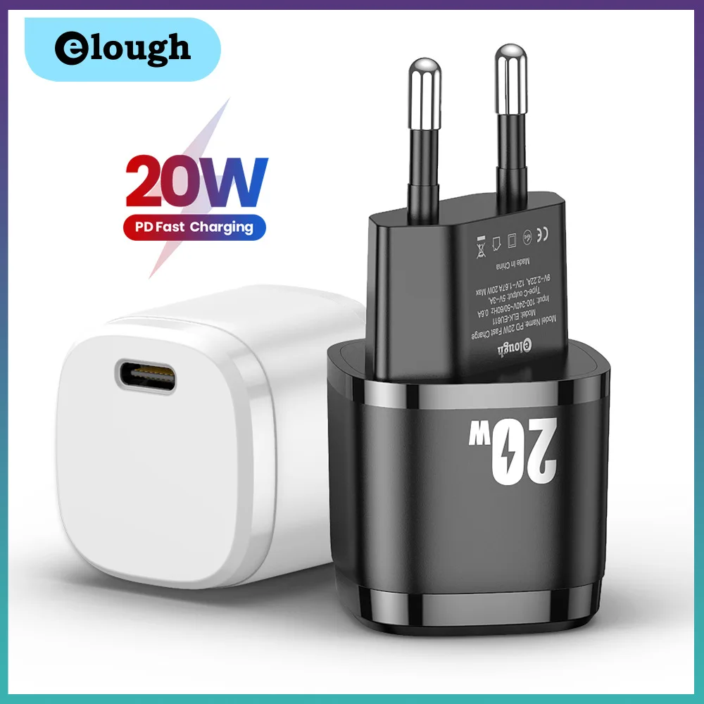 

Elough Quick Charge 4.0 3.0 QC PD Charger 20W QC4.0 QC3.0 USB Type C Fast Charger For IPhone 13 12 Xs 8 Xiaomi Phone PD Charger