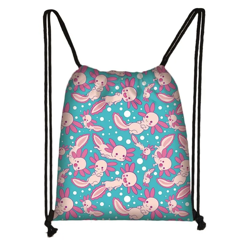 

Cute Sea Otters Axolotl Drawstring Bag Women Marine Organism Backpacks for Travel Canvas Shoes Storage Daypack Bookbags Gift