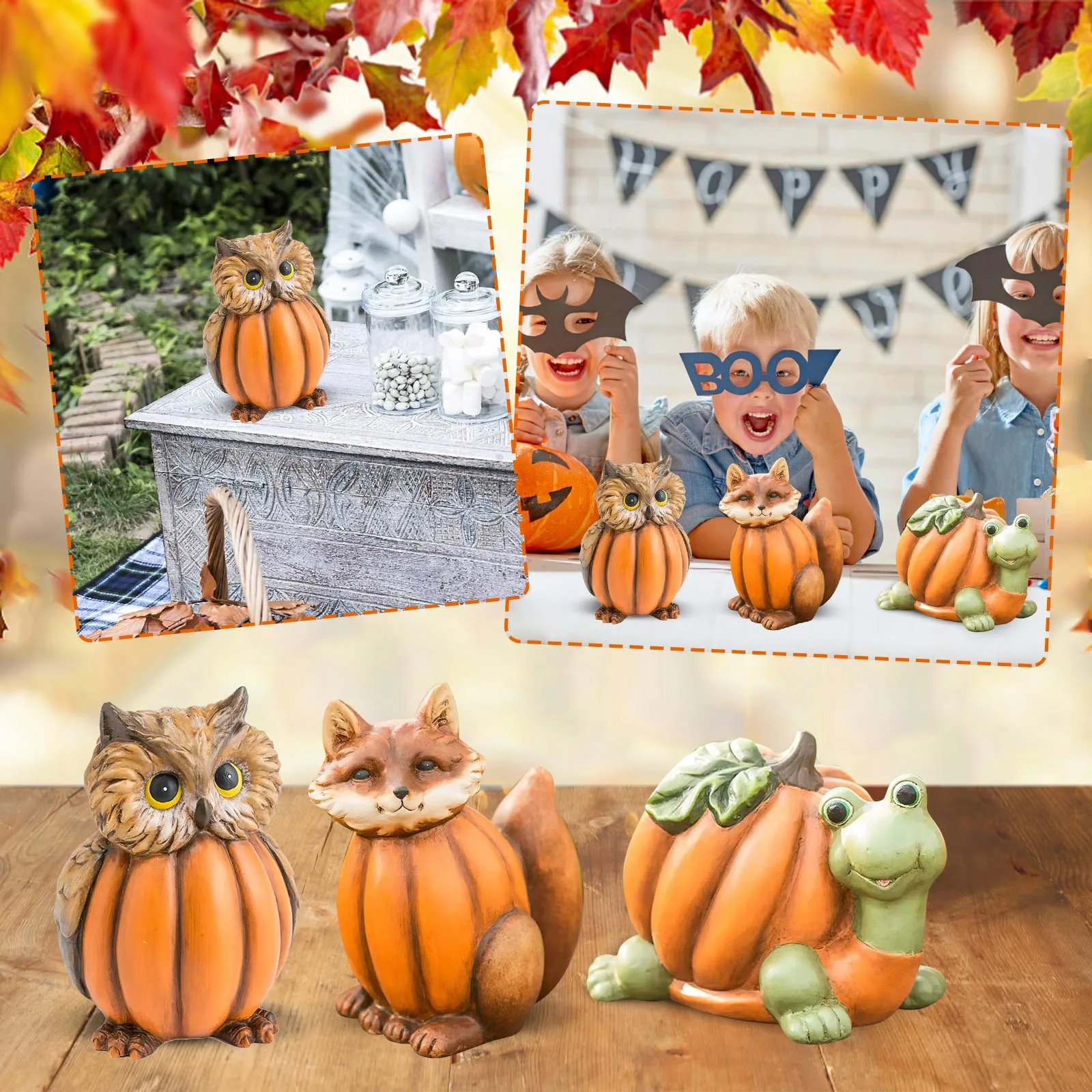 

Halloween Creative Animal Head Pumpkin Body Statue Resin Solid White Christmas Ornaments Garden Sculptures & Statues Fairies