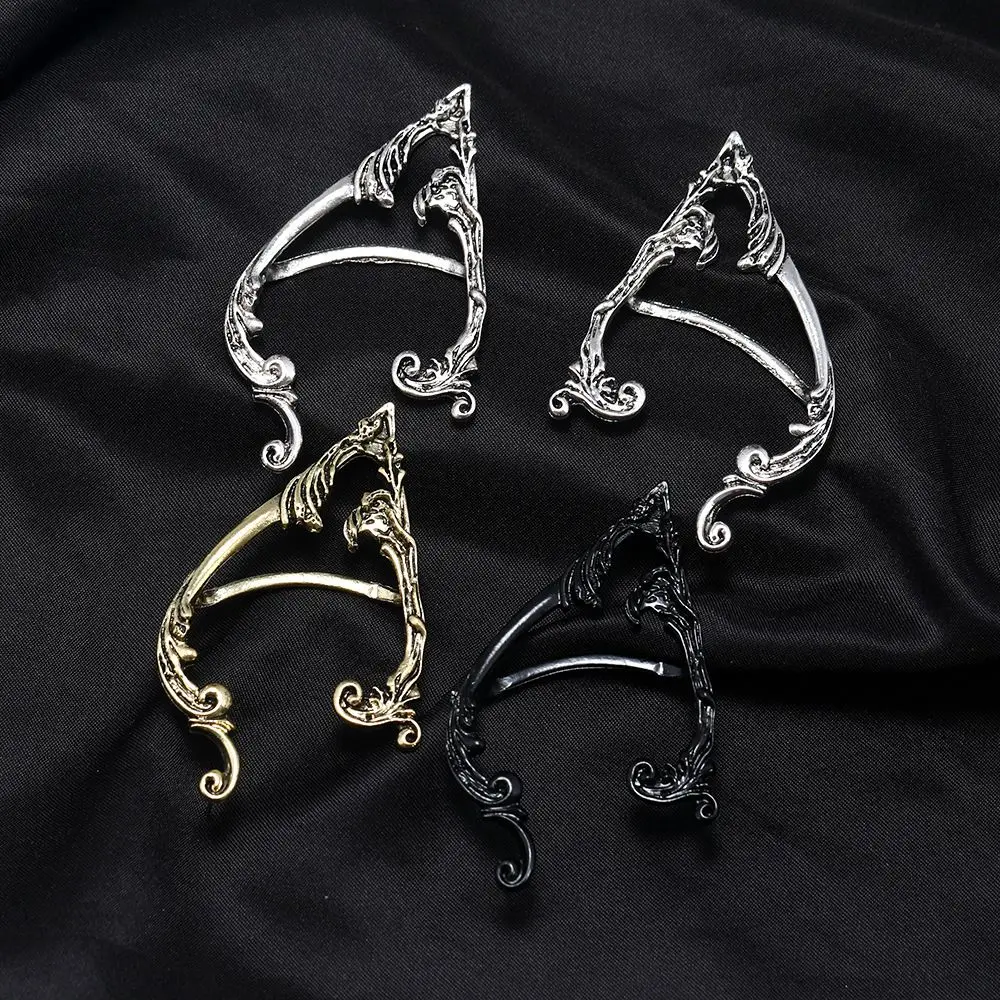 Dark Gothic Style Elves Earrings Vintage Exaggerated Silver Color Elven Ear Cuff Super Cool Stage Show Elves Stud Earrings