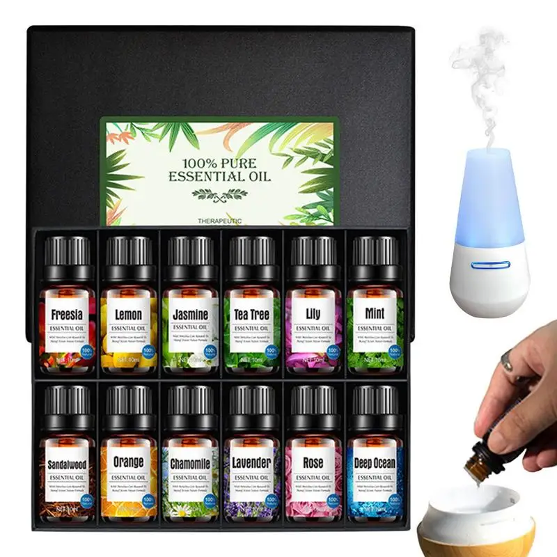 

Pure Essential Oils 12pcs Gift Set Natural Plant Aroma Essential Oil Diffuser lemon Mint Lavender Rose Tea Tree Oil