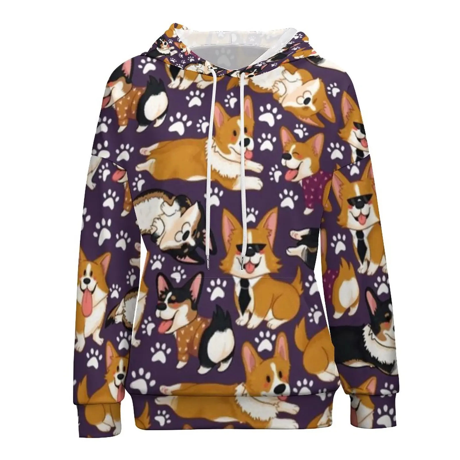 

Cute Dog Pattern Hoodies Female Mixed Corgi Pattern Print Graphic Simple Pullover Hoodie Winter Long Sleeve Pretty Sweatshirts