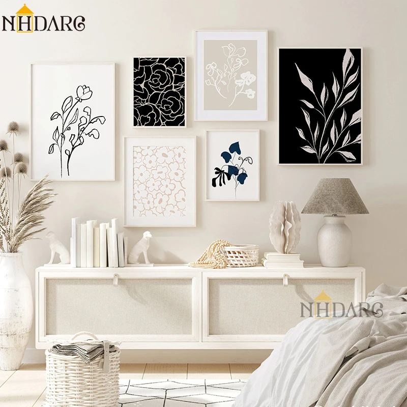 

NHDARC Canvas Print Poster Nordic Black White Plant Leaves Painting Wall Pictures Art Modern Fashion Living Room Home Decoration